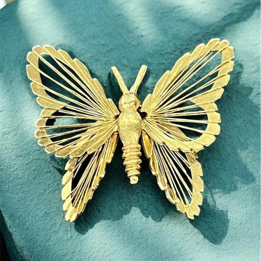 Monet Vintage “ Menagerie” Series Gold Tone Butterfly Brooch From 1960’s
